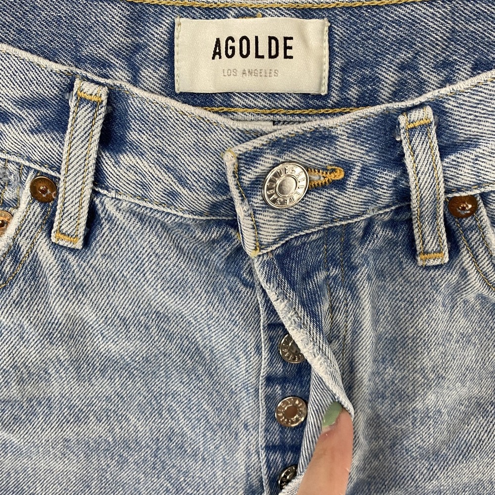 AGOLDE Parker Denim Shorts Womens 27 Blue High Rise Button Fly Cutoff Distressed - Picture 4 of 14